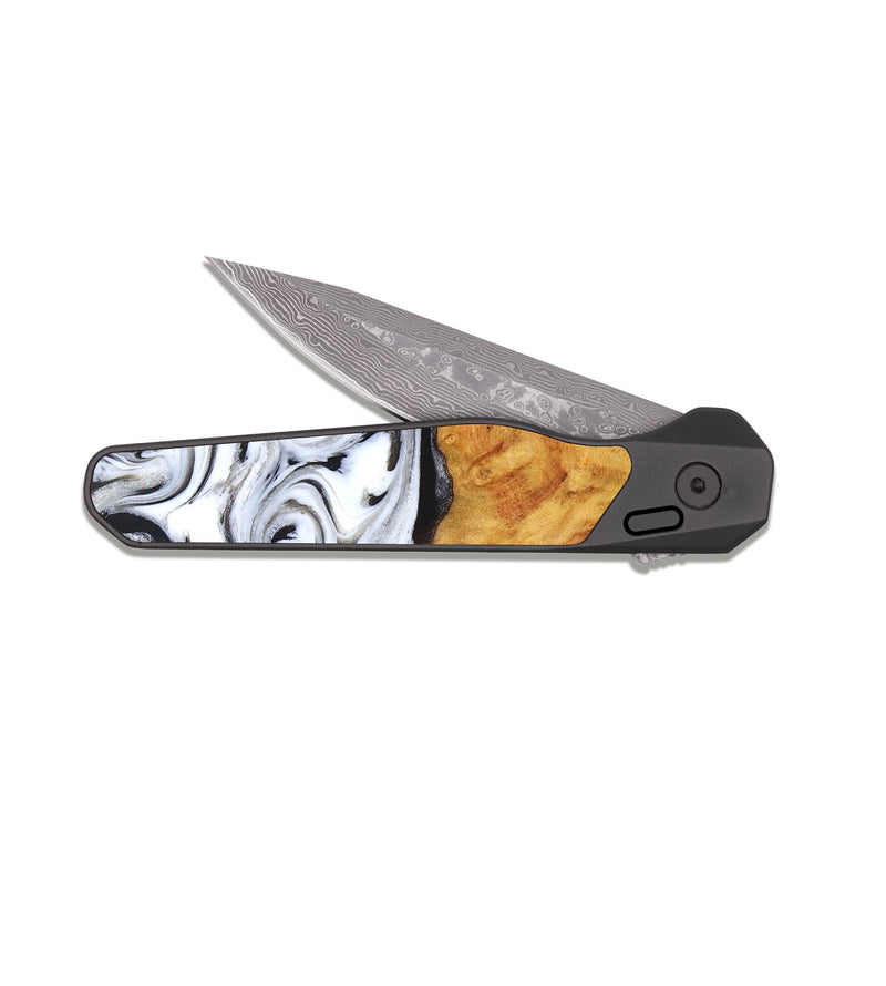 EDC Dark Damascus Wood Pocket Knife - Minerva (Black & White, 827224)