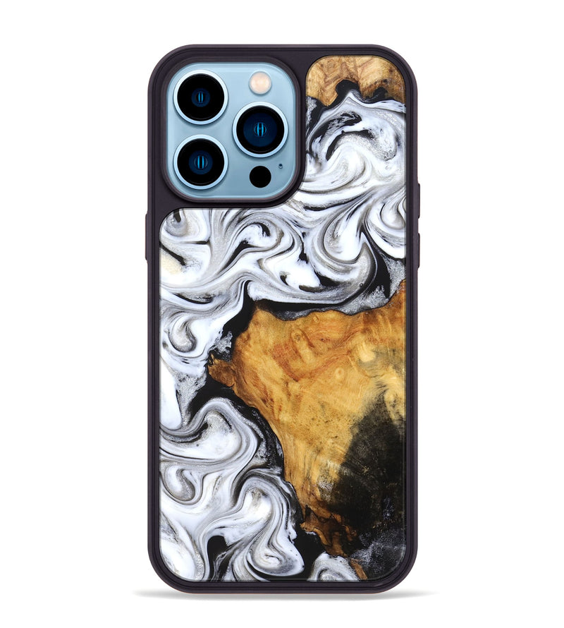 iPhone 14 Pro Max Wood Phone Case - Minerva (Black & White, 827224)
