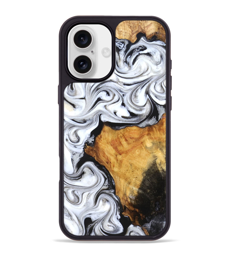 iPhone 16 Plus Wood Phone Case - Minerva (Black & White, 827224)
