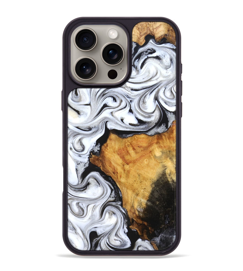 iPhone 16 Pro Max Wood Phone Case - Minerva (Black & White, 827224)