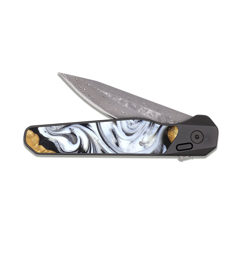 EDC Dark Damascus Wood Pocket Knife - Luisa (Black & White, 827225)