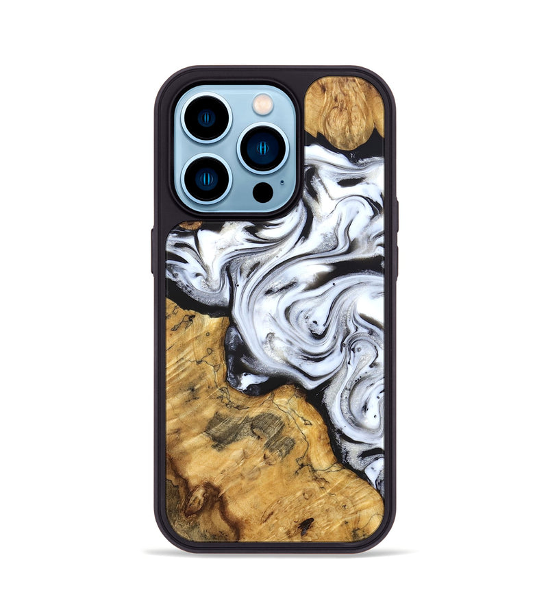 iPhone 14 Pro Wood Phone Case - Luisa (Black & White, 827225)