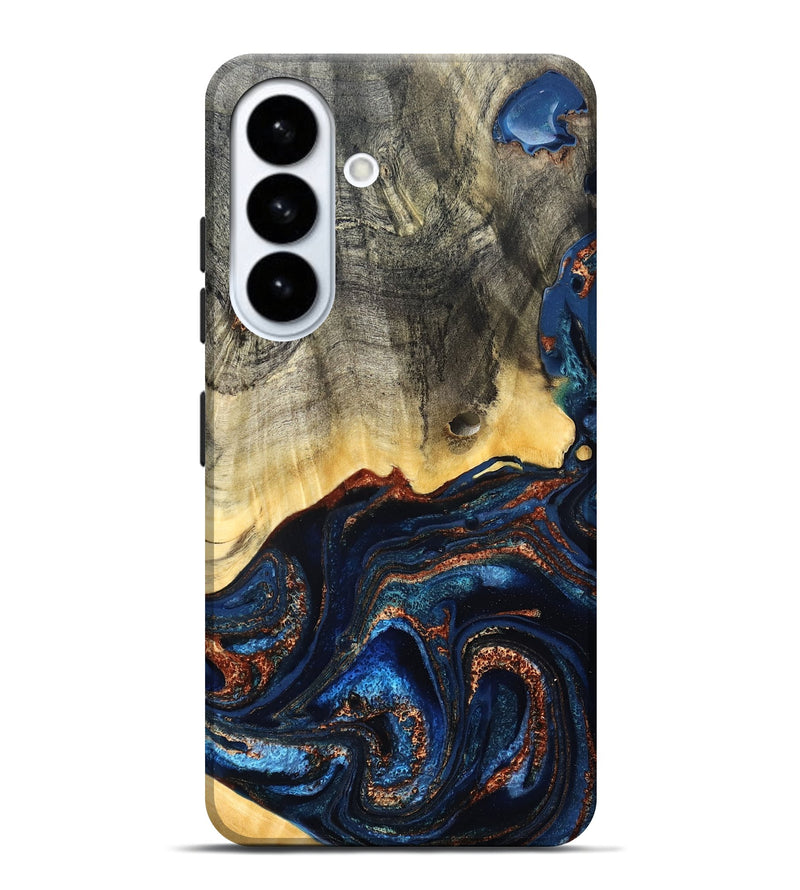 Galaxy S26 Plus Wood Live Edge Phone Case - Gemma (Teal & Gold, 827235)