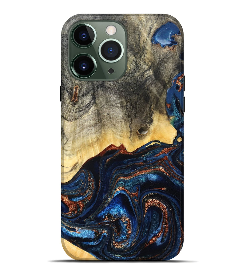 iPhone 13 Pro Max Wood Live Edge Phone Case - Gemma (Teal & Gold, 827235)