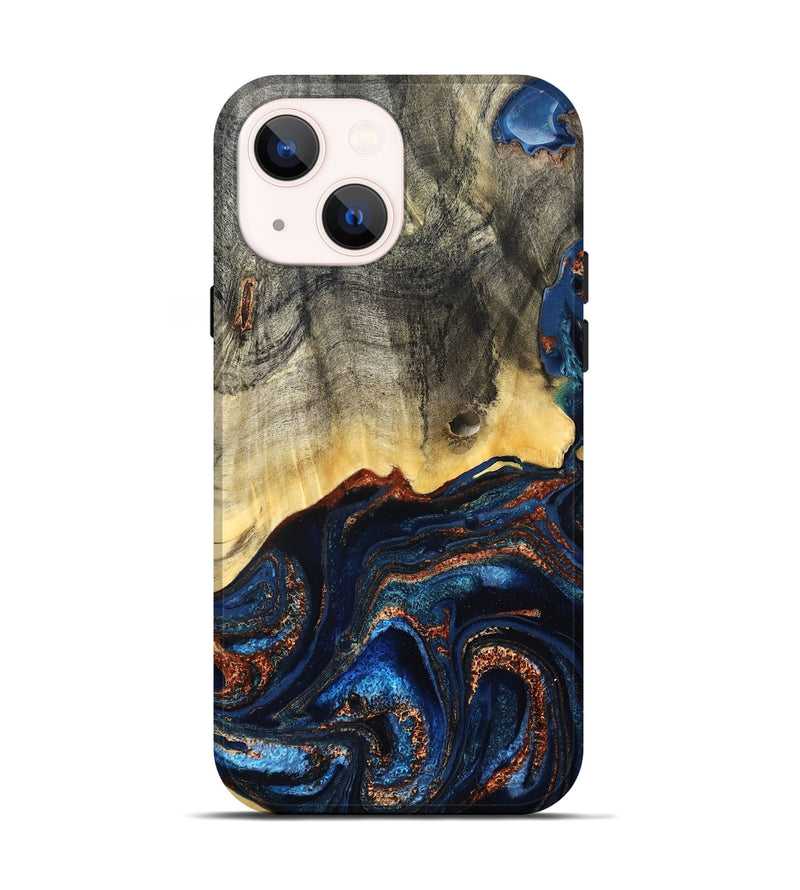 iPhone 14 Wood Live Edge Phone Case - Gemma (Teal & Gold, 827235)