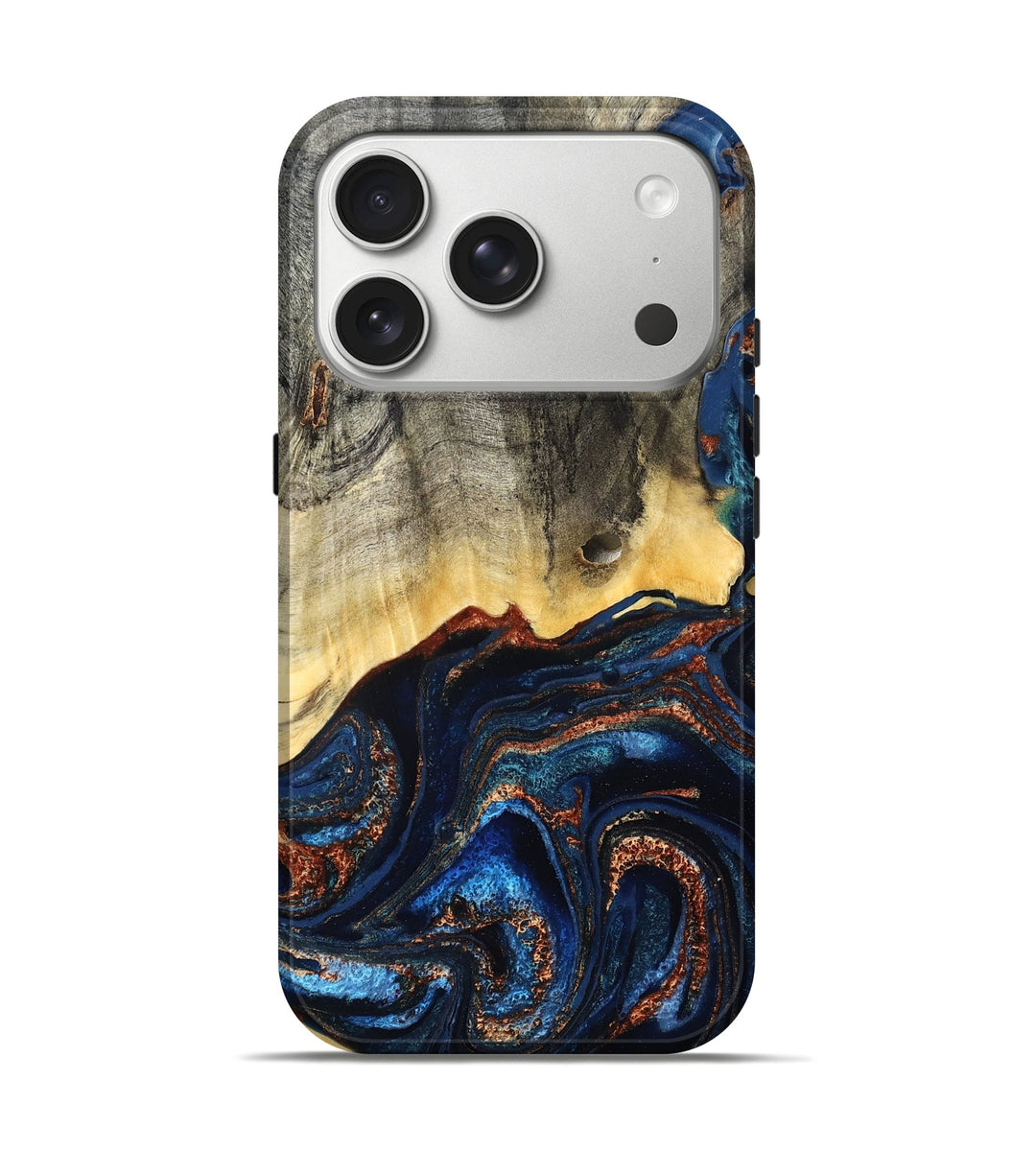 iPhone 17 Pro Wood Live Edge Phone Case - Gemma (Teal & Gold, 827235)