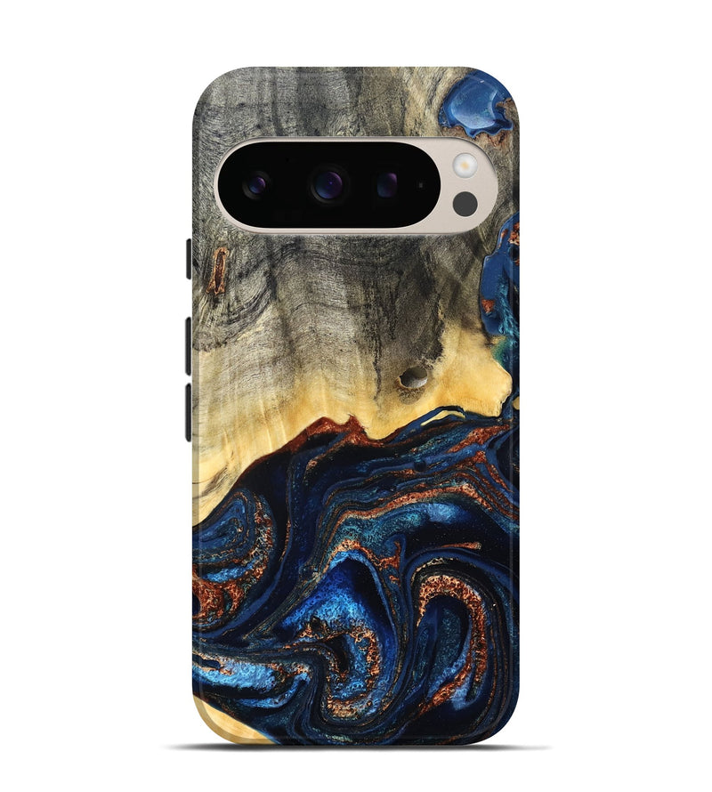 Pixel 10 Pro Wood Live Edge Phone Case - Gemma (Teal & Gold, 827235)