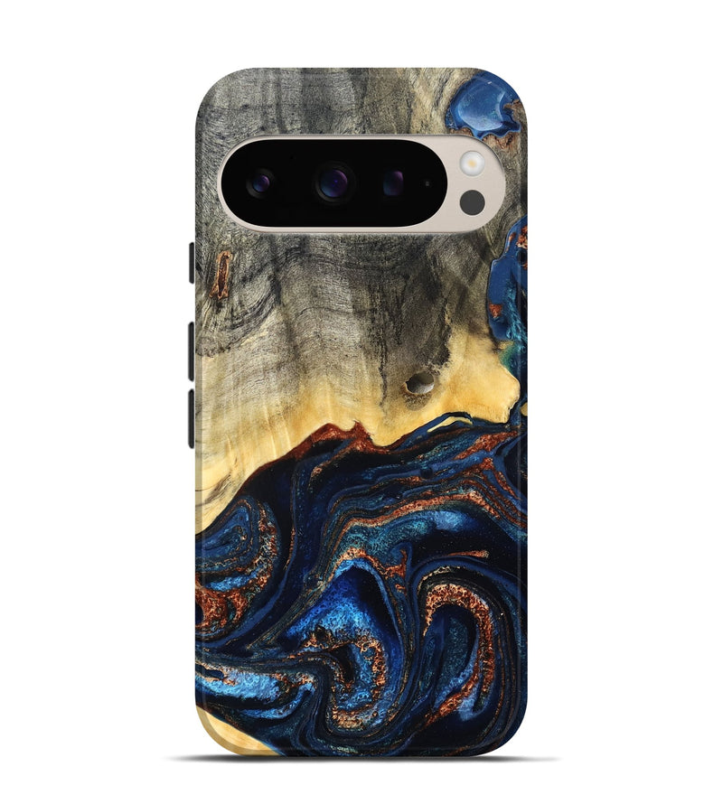 Pixel 9 Wood Live Edge Phone Case - Gemma (Teal & Gold, 827235)