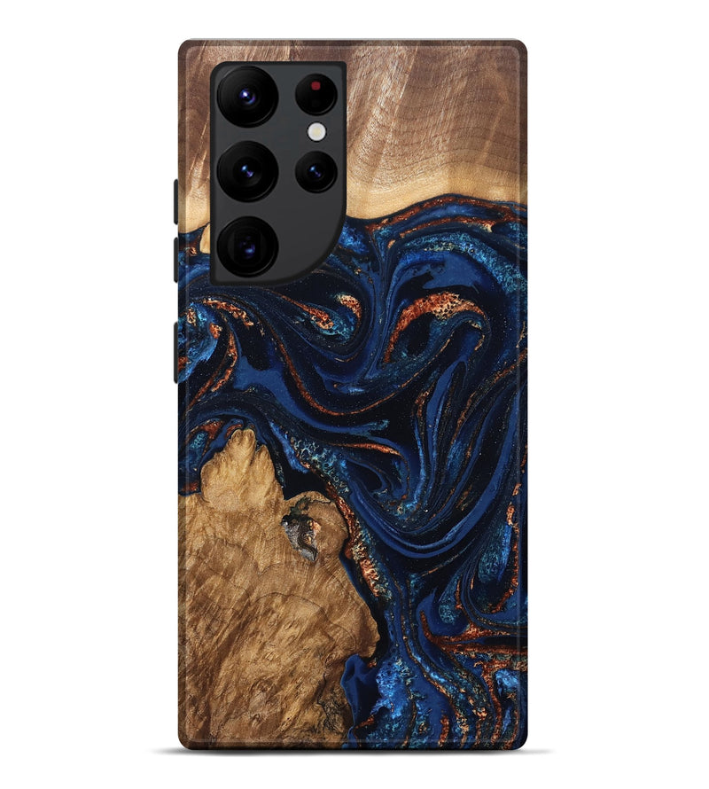 Galaxy S22 Ultra Wood Live Edge Phone Case - Avayah (Teal & Gold, 827239)