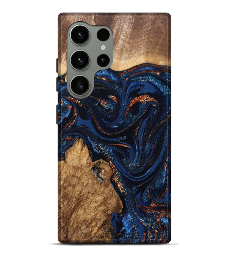 Galaxy S24 Ultra Wood Live Edge Phone Case - Avayah (Teal & Gold, 827239)
