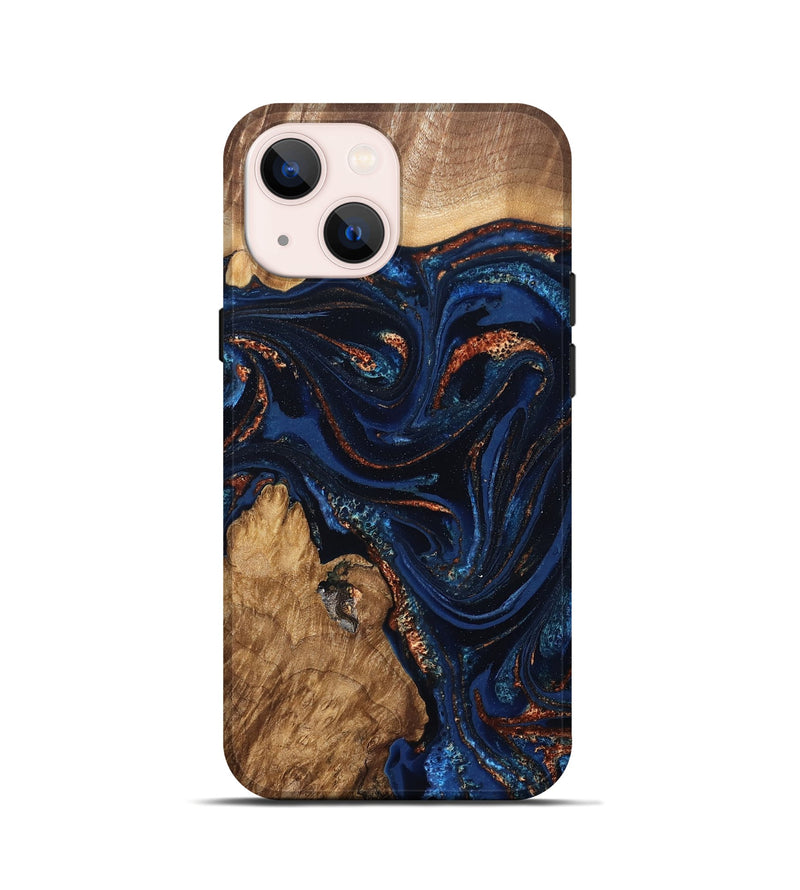 iPhone 13 mini Wood Live Edge Phone Case - Avayah (Teal & Gold, 827239)
