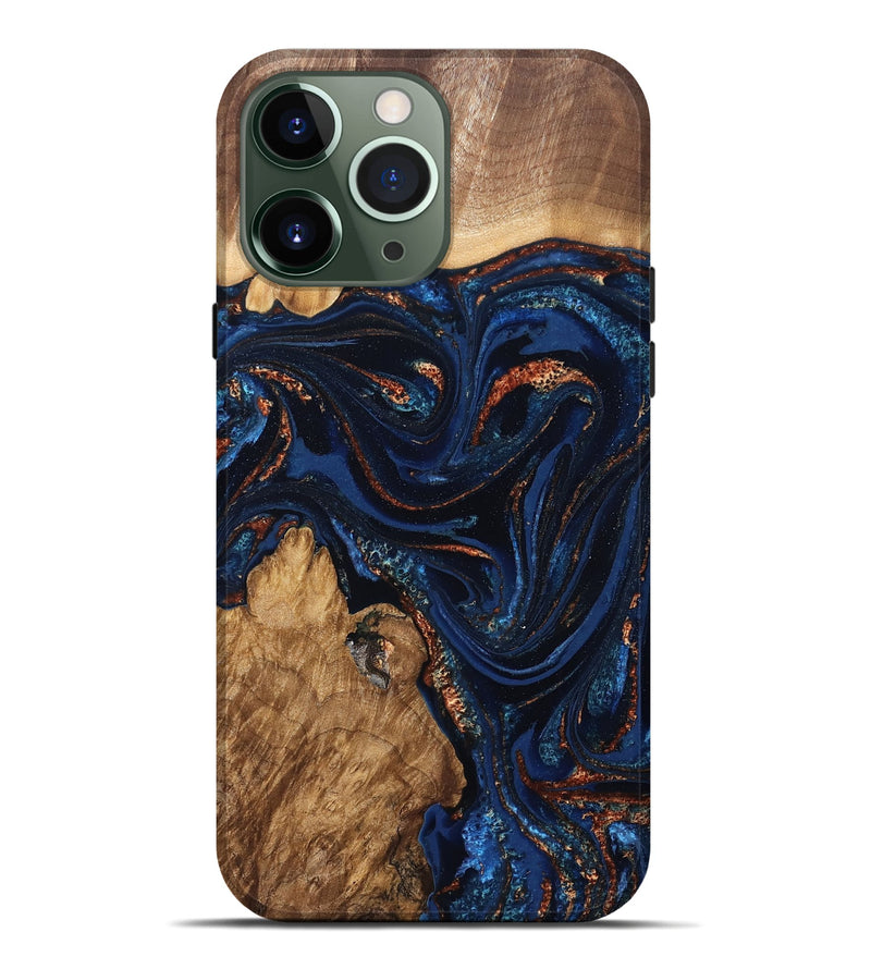 iPhone 13 Pro Max Wood Live Edge Phone Case - Avayah (Teal & Gold, 827239)