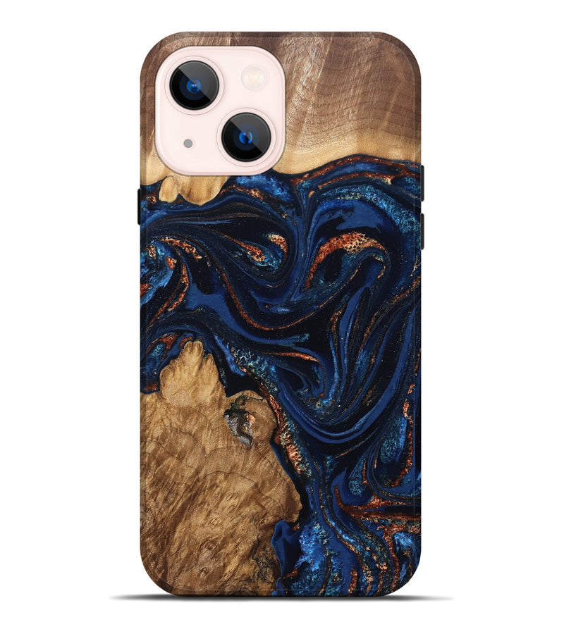 iPhone 14 Plus Wood Live Edge Phone Case - Avayah (Teal & Gold, 827239)