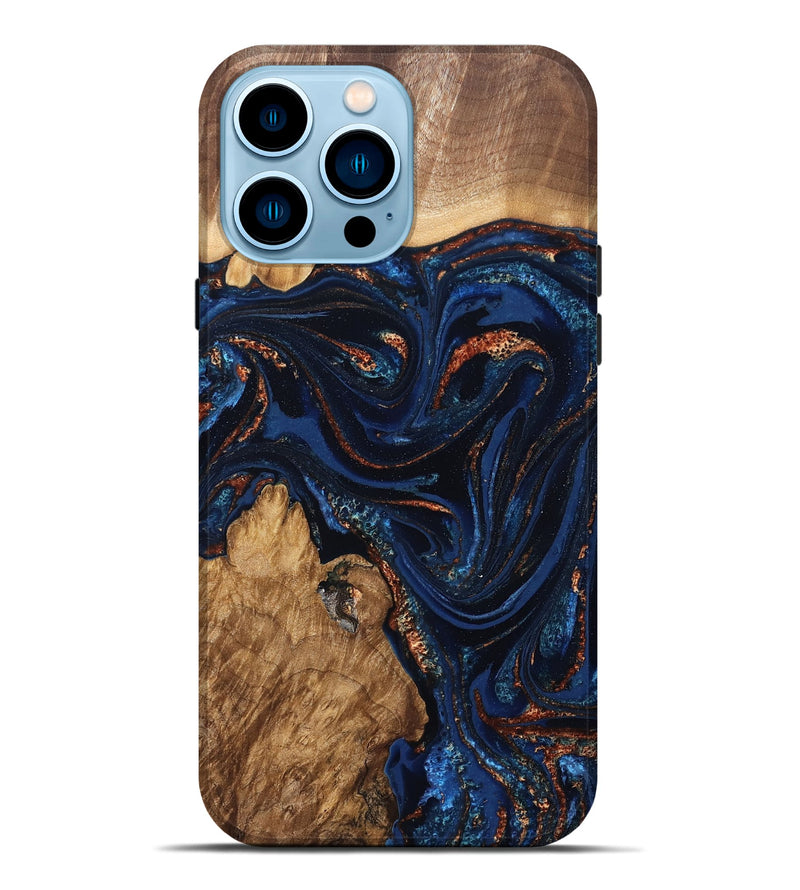 iPhone 14 Pro Max Wood Live Edge Phone Case - Avayah (Teal & Gold, 827239)
