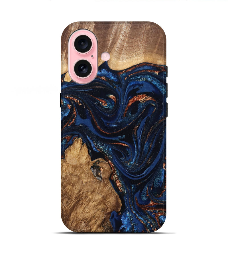 iPhone 16 Wood Live Edge Phone Case - Avayah (Teal & Gold, 827239)