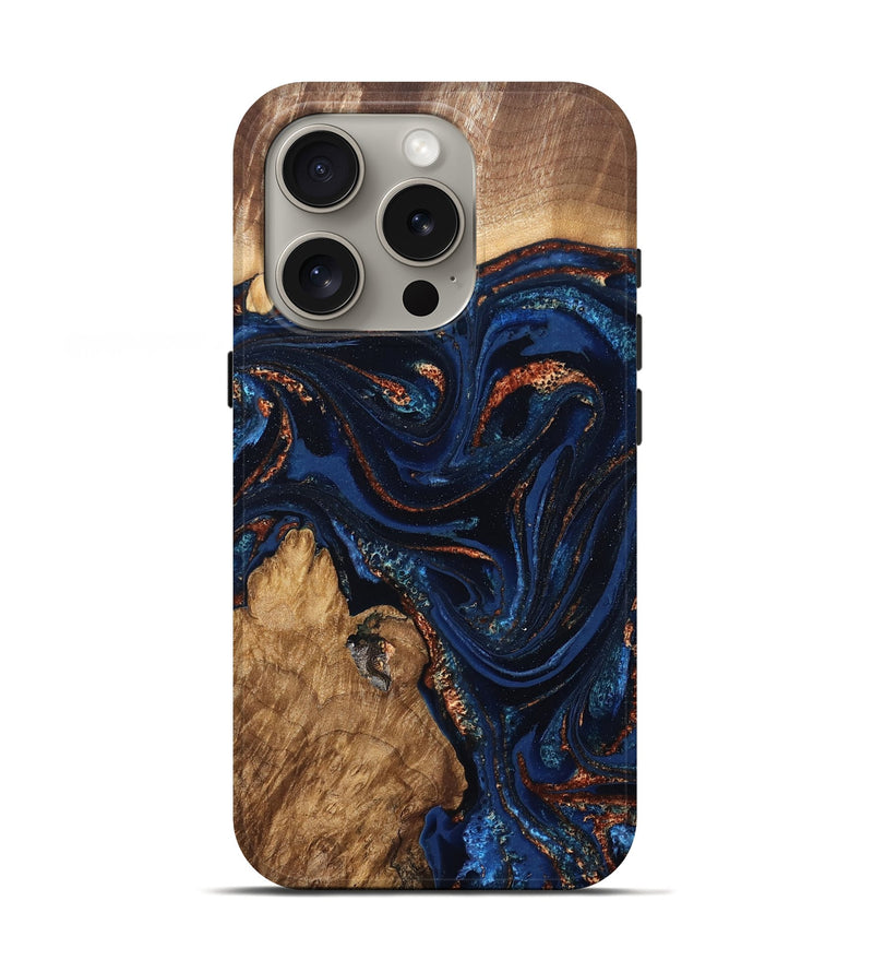 iPhone 16 Pro Wood Live Edge Phone Case - Avayah (Teal & Gold, 827239)
