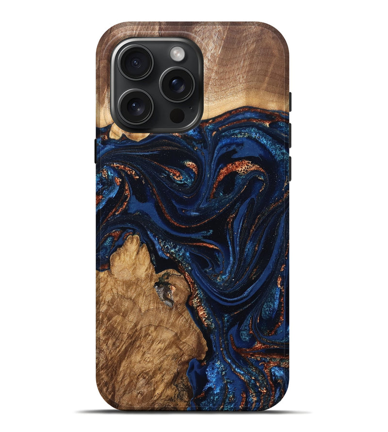 iPhone 16 Pro Max Wood Live Edge Phone Case - Avayah (Teal & Gold, 827239)