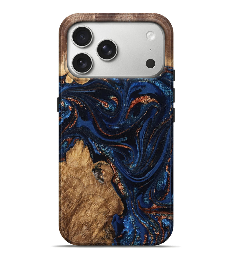 iPhone 17 Pro Max Wood Live Edge Phone Case - Avayah (Teal & Gold, 827239)