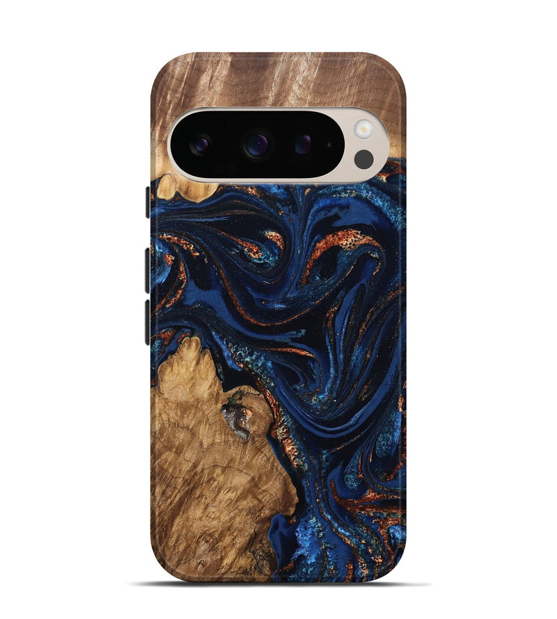 Pixel 10 Pro Wood Live Edge Phone Case - Avayah (Teal & Gold, 827239)