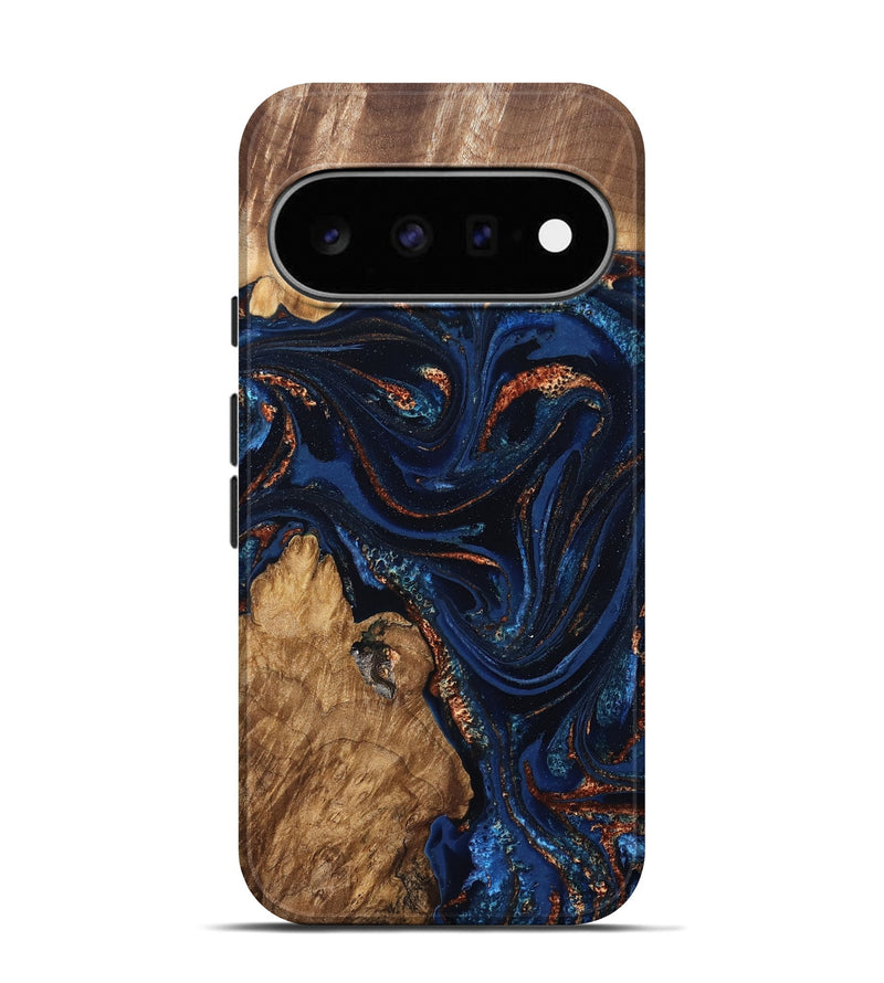 Pixel 11 Pro Wood Live Edge Phone Case - Avayah (Teal & Gold, 827239)