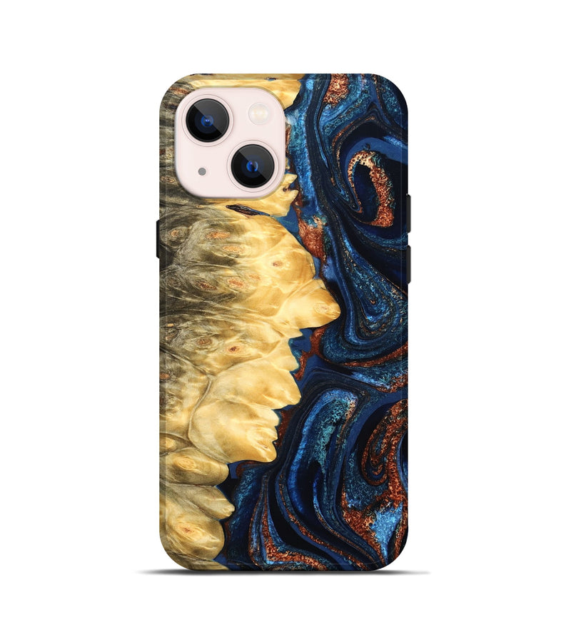 iPhone 13 mini Wood Live Edge Phone Case - Lavinia (Teal & Gold, 827242)