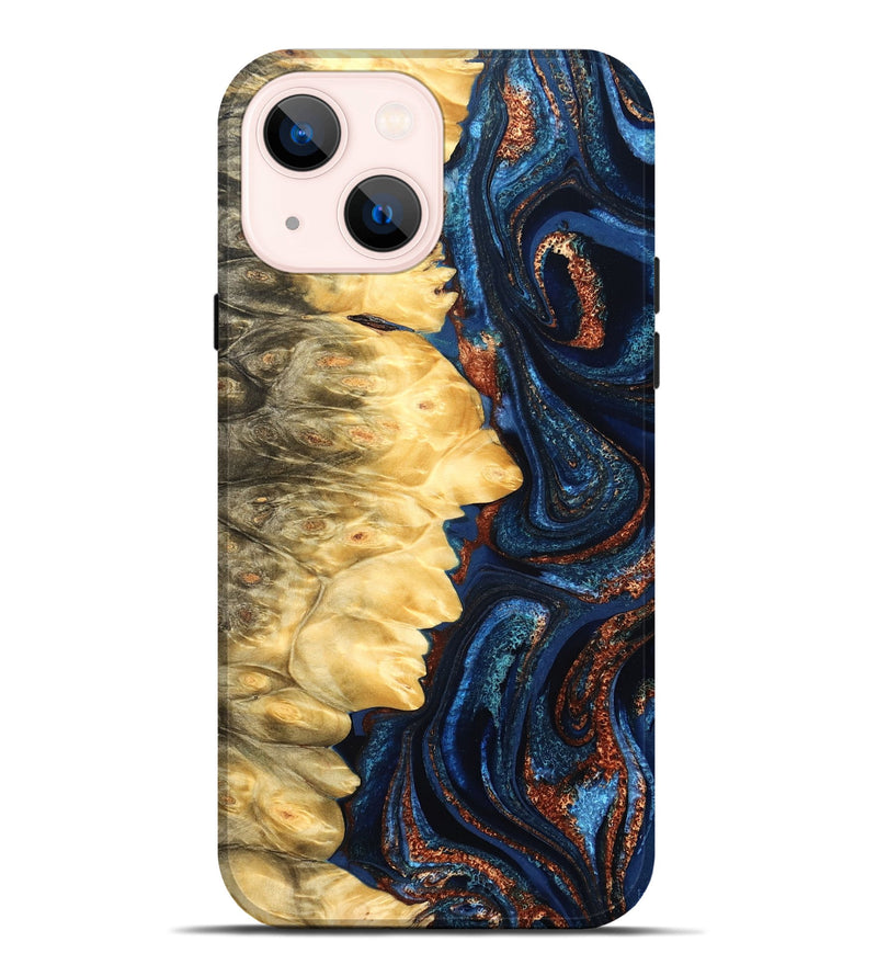 iPhone 14 Plus Wood Live Edge Phone Case - Lavinia (Teal & Gold, 827242)