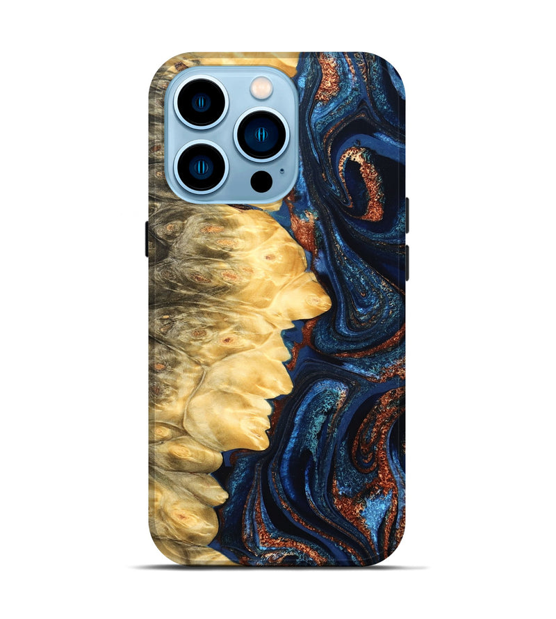 iPhone 14 Pro Wood Live Edge Phone Case - Lavinia (Teal & Gold, 827242)
