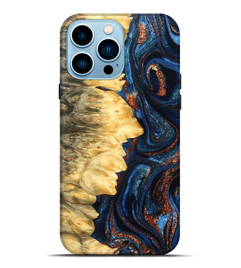 iPhone 14 Pro Max Wood Live Edge Phone Case - Lavinia (Teal & Gold, 827242)