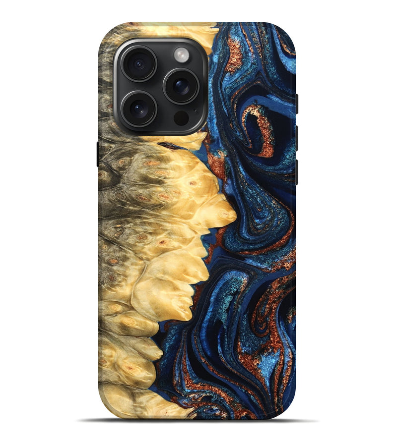 iPhone 16 Pro Max Wood Live Edge Phone Case - Lavinia (Teal & Gold, 827242)