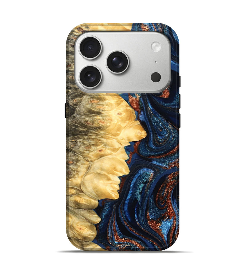 iPhone 17 Pro Wood Live Edge Phone Case - Lavinia (Teal & Gold, 827242)