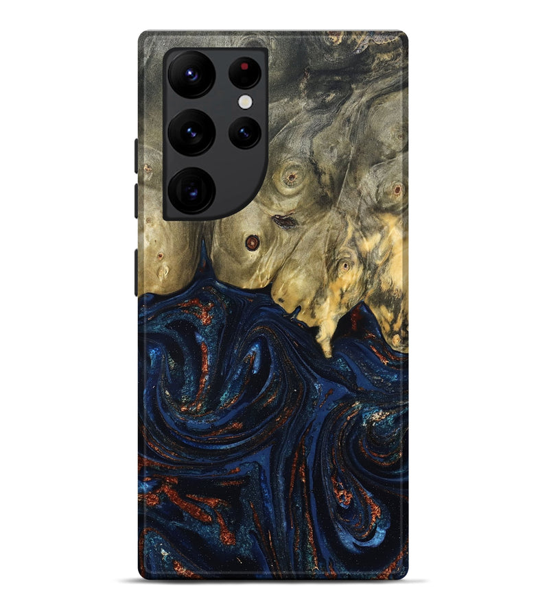 Galaxy S22 Ultra Wood Live Edge Phone Case - Leta (Teal & Gold, 827244)