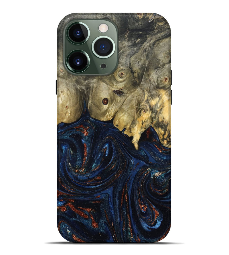 iPhone 13 Pro Max Wood Live Edge Phone Case - Leta (Teal & Gold, 827244)