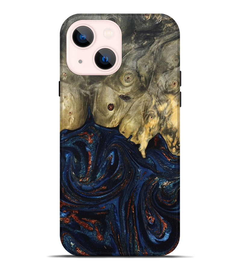 iPhone 14 Plus Wood Live Edge Phone Case - Leta (Teal & Gold, 827244)