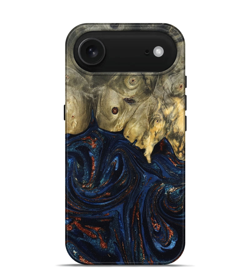 iPhone 17 Air Wood Live Edge Phone Case - Leta (Teal & Gold, 827244)