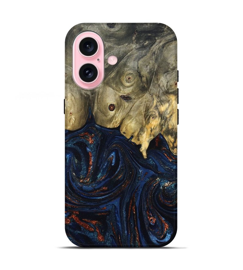 iPhone 17 Wood Live Edge Phone Case - Leta (Teal & Gold, 827244)