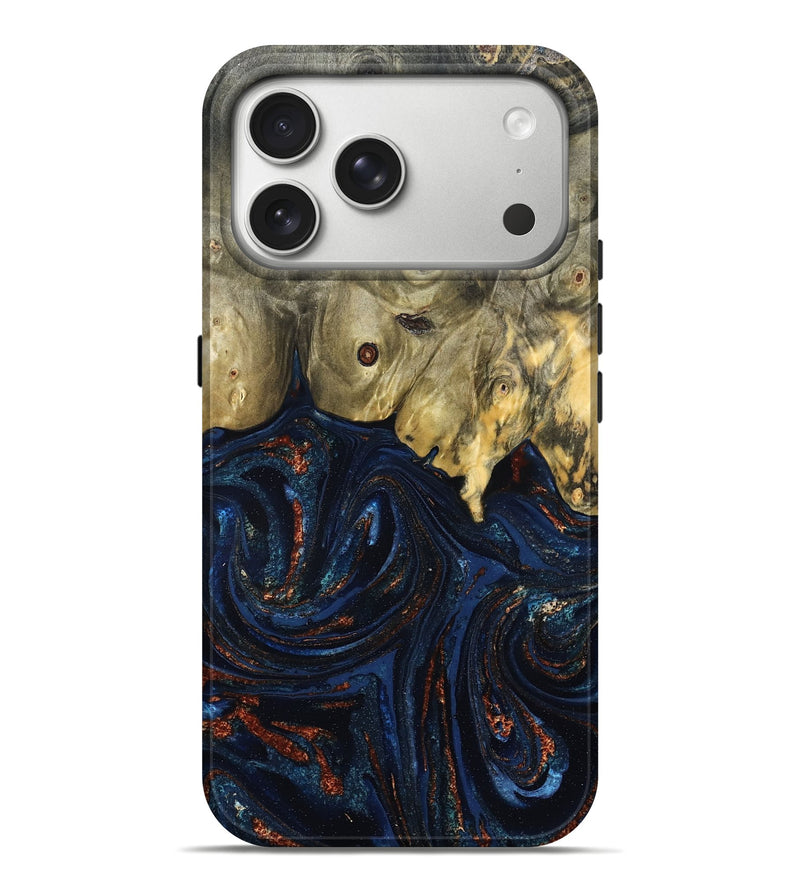iPhone 17 Pro Max Wood Live Edge Phone Case - Leta (Teal & Gold, 827244)