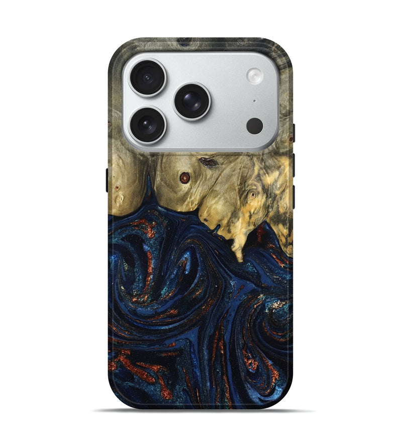 iPhone 18 Pro Wood Live Edge Phone Case - Leta (Teal & Gold, 827244)