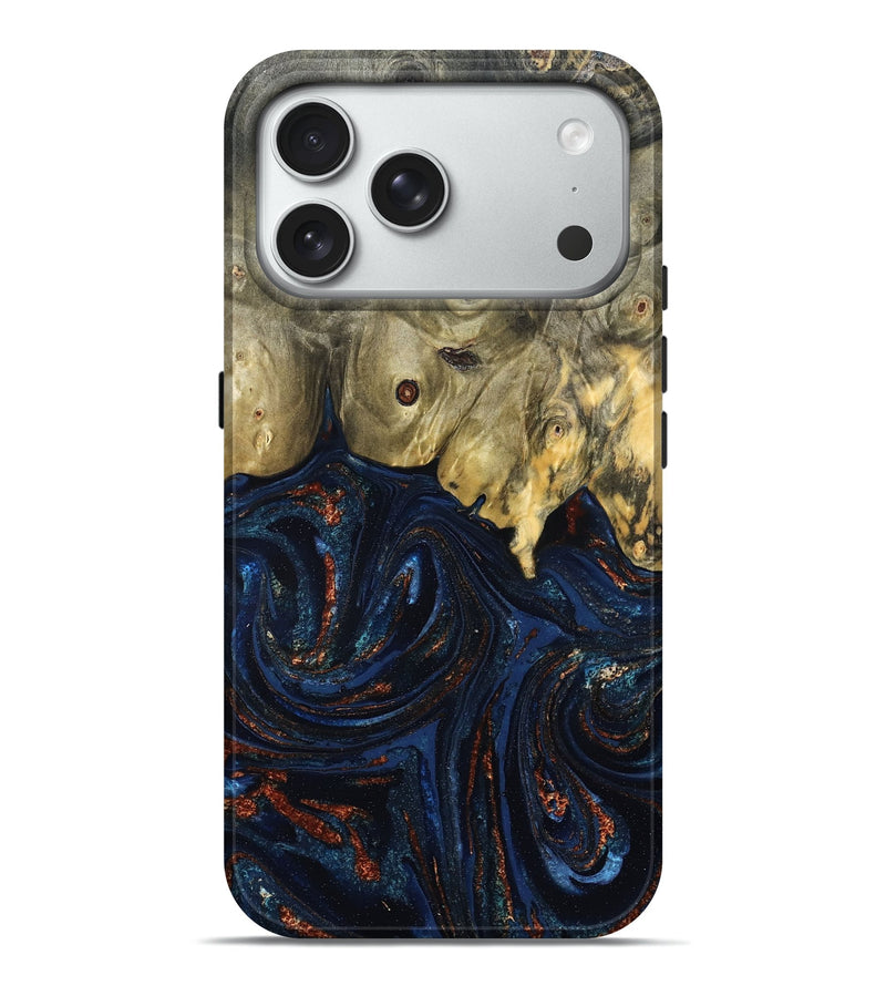 iPhone 18 Pro Max Wood Live Edge Phone Case - Leta (Teal & Gold, 827244)
