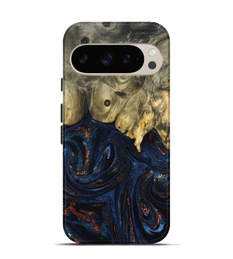 Pixel 9 Wood Live Edge Phone Case - Leta (Teal & Gold, 827244)