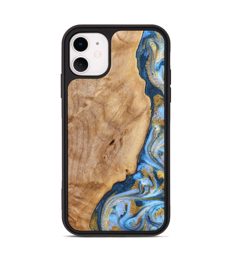 iPhone 11 Wood Phone Case - Amoura (Teal & Gold, 827271)