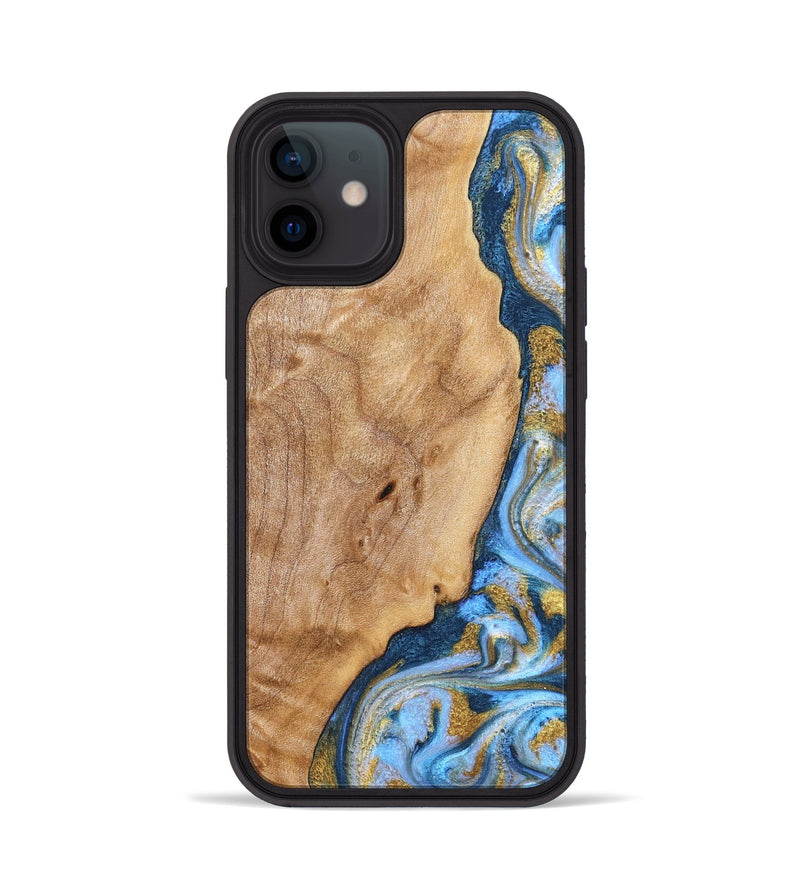 iPhone 12 Wood Phone Case - Amoura (Teal & Gold, 827271)
