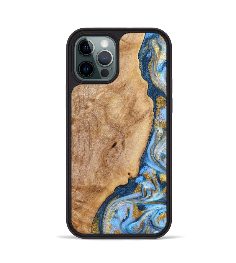 iPhone 12 Pro Wood Phone Case - Amoura (Teal & Gold, 827271)