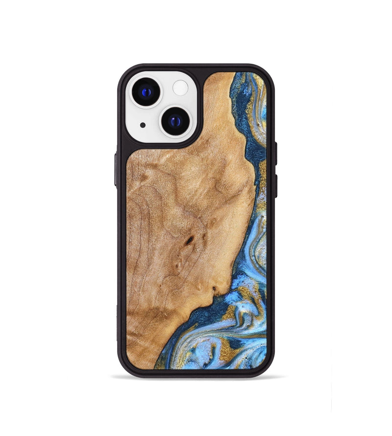iPhone 13 mini Wood Phone Case - Amoura (Teal & Gold, 827271)