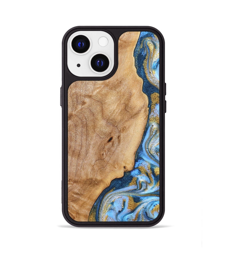 iPhone 13 Wood Phone Case - Amoura (Teal & Gold, 827271)