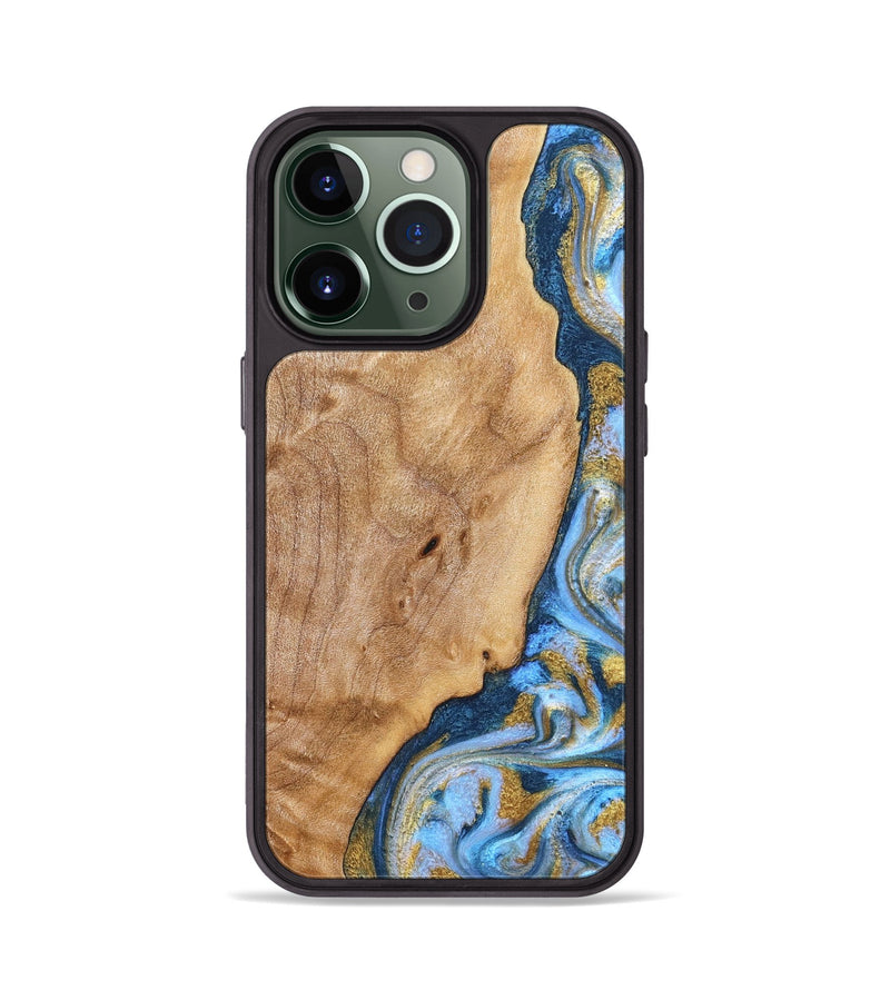 iPhone 13 Pro Wood Phone Case - Amoura (Teal & Gold, 827271)