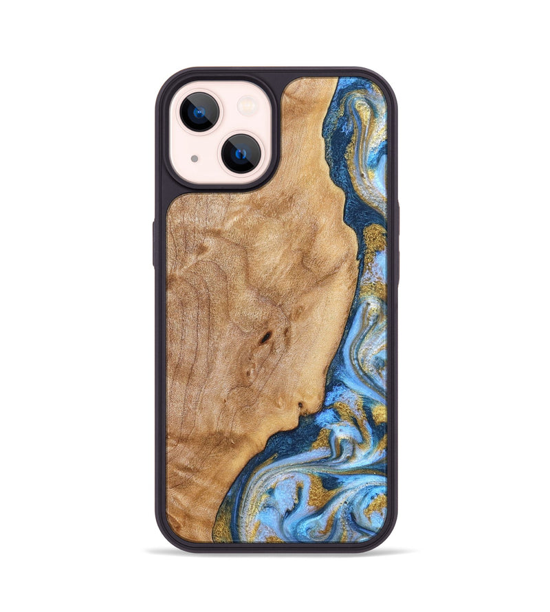 iPhone 14 Wood Phone Case - Amoura (Teal & Gold, 827271)