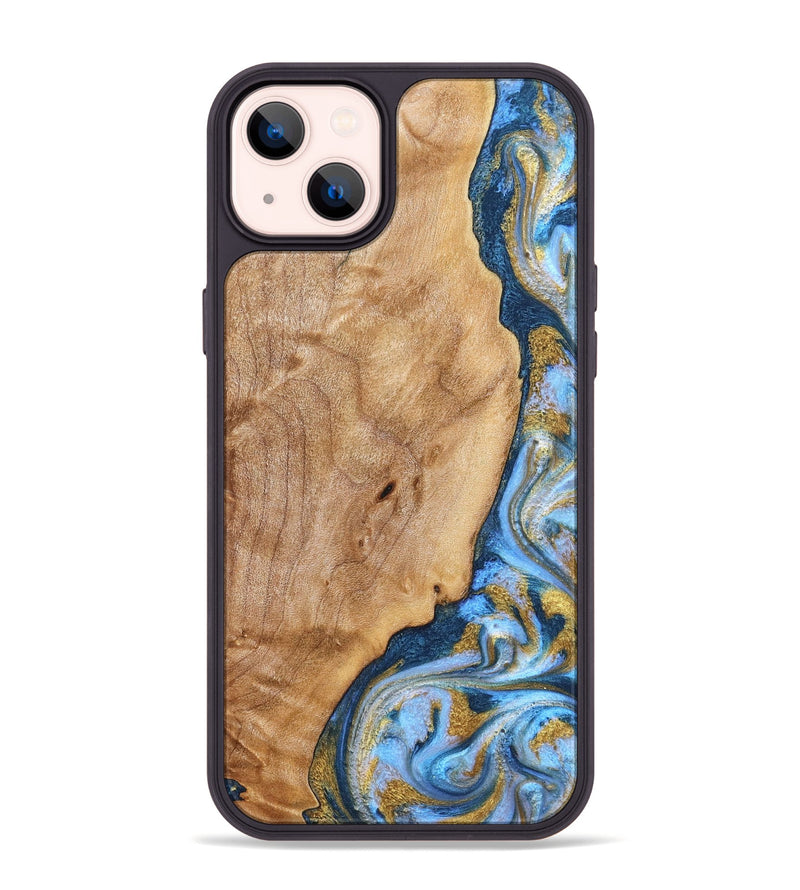 iPhone 14 Plus Wood Phone Case - Amoura (Teal & Gold, 827271)