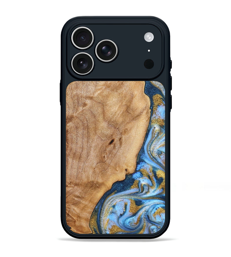 iPhone 17 Pro Max Wood Phone Case - Amoura (Teal & Gold, 827271)