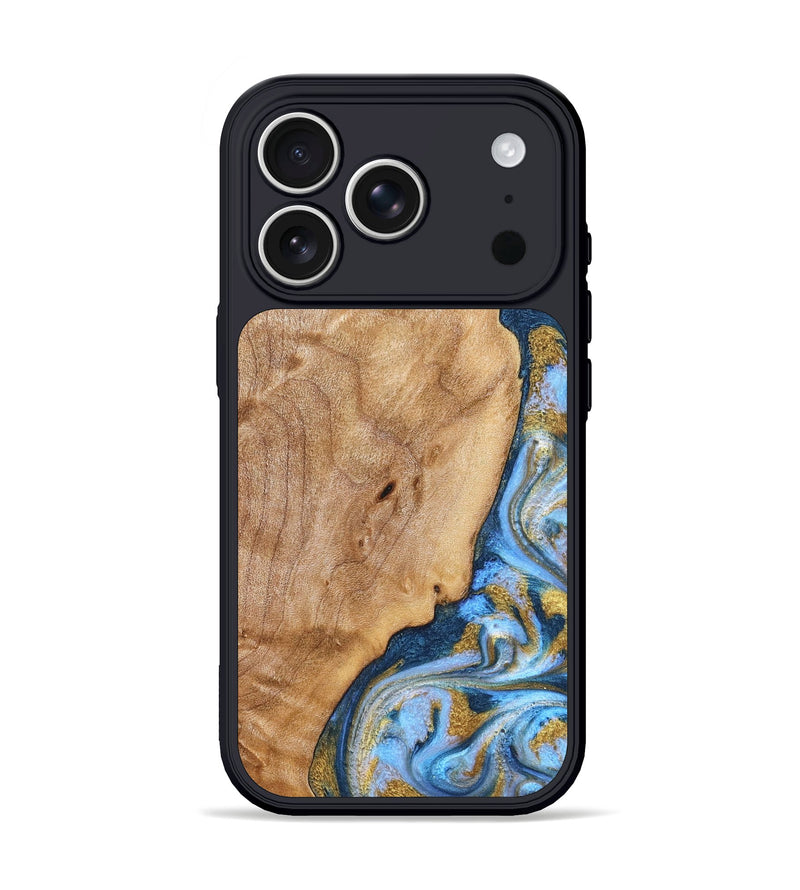 iPhone 17 Pro Wood Phone Case - Amoura (Teal & Gold, 827271)