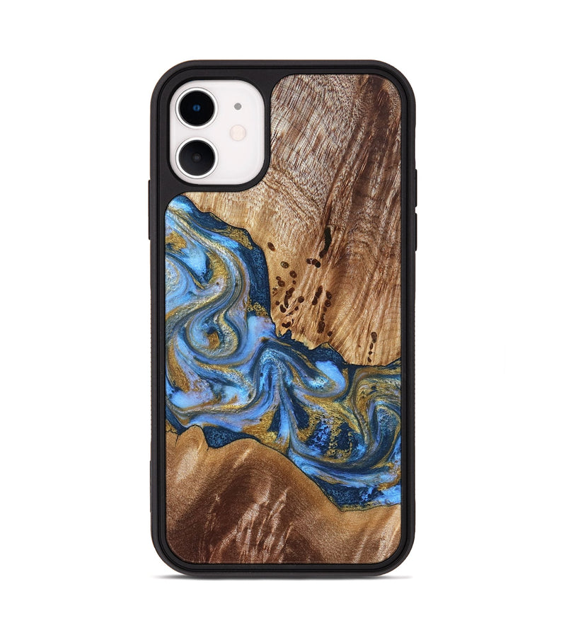 iPhone 11 Wood Phone Case - Son (Teal & Gold, 827272)